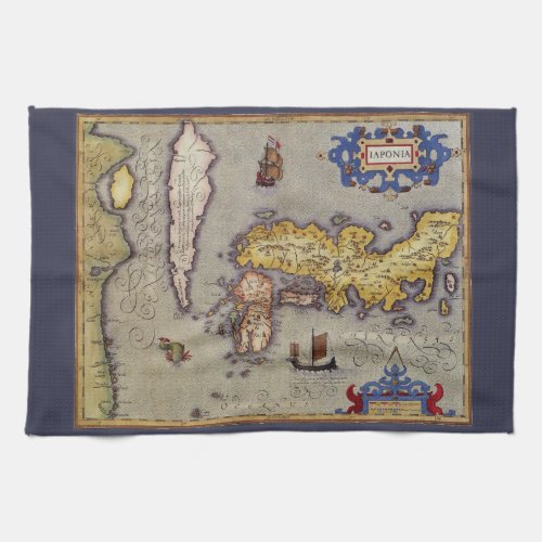 Antique Map of Japan by Mercator and Hondius Kitchen Towel