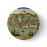 Antique Map of Lisbon, Portugal by Braun/Hogenberg Button