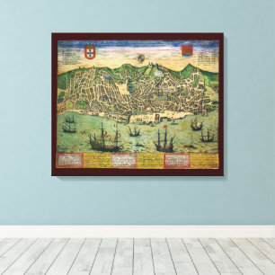 Antique Map of Lisbon, Portugal by Braun/Hogenberg Canvas Print