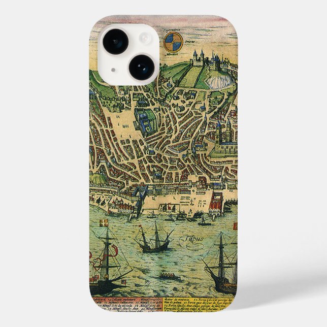 Antique Map of Lisbon, Portugal by Braun/Hogenberg Case-Mate iPhone Case (Back)