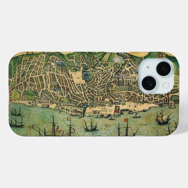 Antique Map of Lisbon, Portugal by Braun/Hogenberg Case-Mate iPhone Case (Back (Horizontal))