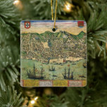 Antique Map of Lisbon, Portugal by Braun/Hogenberg Ceramic Ornament