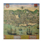 Antique Map of Lisbon, Portugal by Braun/Hogenberg Ceramic Tile