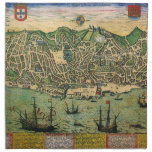Antique Map of Lisbon, Portugal by Braun/Hogenberg Cloth Napkin