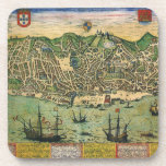 Antique Map of Lisbon, Portugal by Braun/Hogenberg Drink Coaster