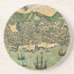 Antique Map of Lisbon, Portugal by Braun/Hogenberg Drink Coaster