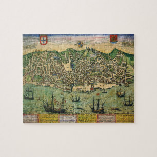 Antique Map of Lisbon, Portugal by Braun/Hogenberg Jigsaw Puzzle