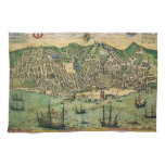 Antique Map of Lisbon, Portugal by Braun/Hogenberg Kitchen Towel