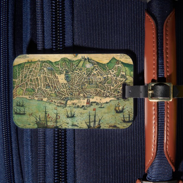 Antique Map of Lisbon, Portugal by Braun/Hogenberg Luggage Tag (Front Insitu 4)