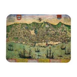 Antique Map of Lisbon, Portugal by Braun/Hogenberg Magnet