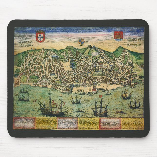 Antique Map of Lisbon, Portugal by Braun/Hogenberg Mouse Pad (Front)