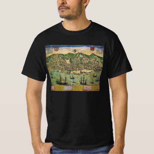 Antique Map of Lisbon Portugal by BraunHogenberg T_Shirt
