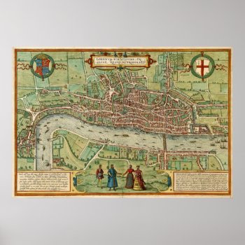 Antique Map Of London By Braun & Hogenberg Poster by Romanelli at Zazzle
