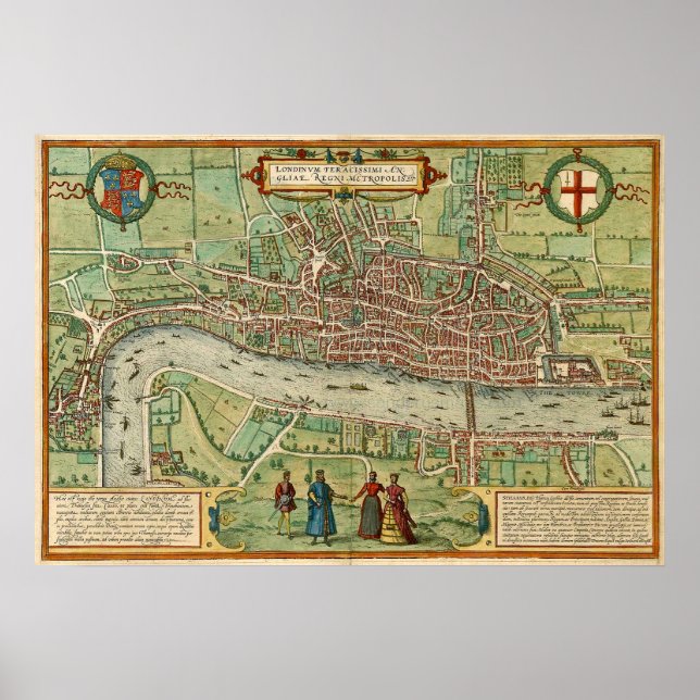Antique map of London by Braun & Hogenberg Poster (Front)