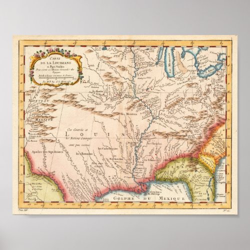Antique Map of Louisiana 1760 Poster
