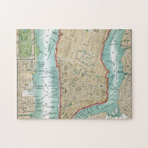 Antique Map of Lower Manhattan and Central Park Jigsaw Puzzle