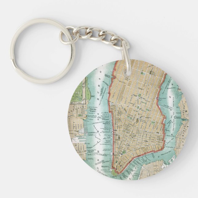 Antique Map of Lower Manhattan and Central Park Keychain (Front)