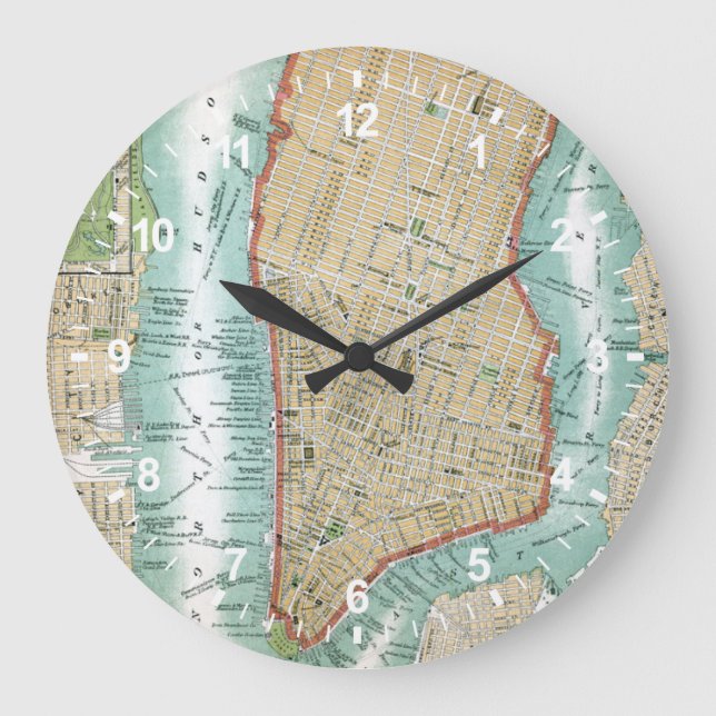 Antique Map of Lower Manhattan and Central Park Large Clock (Front)