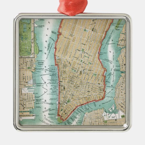 Antique Map of Lower Manhattan and Central Park Metal Ornament