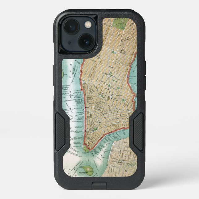 Antique Map of Lower Manhattan and Central Park Otterbox iPhone Case (Back)