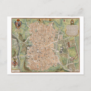 Antique map of Madrid, Spain Postcard