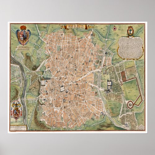 Antique map of Madrid Spain Poster