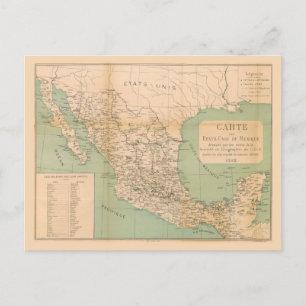 Antique Map of Mexico Etats Unis du Mexique Postcard