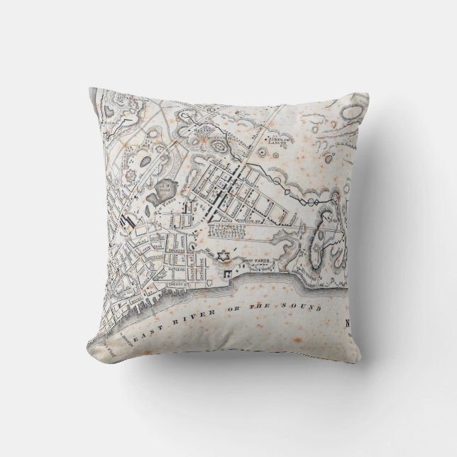 Antique Map of New York Throw Pillow (Front)