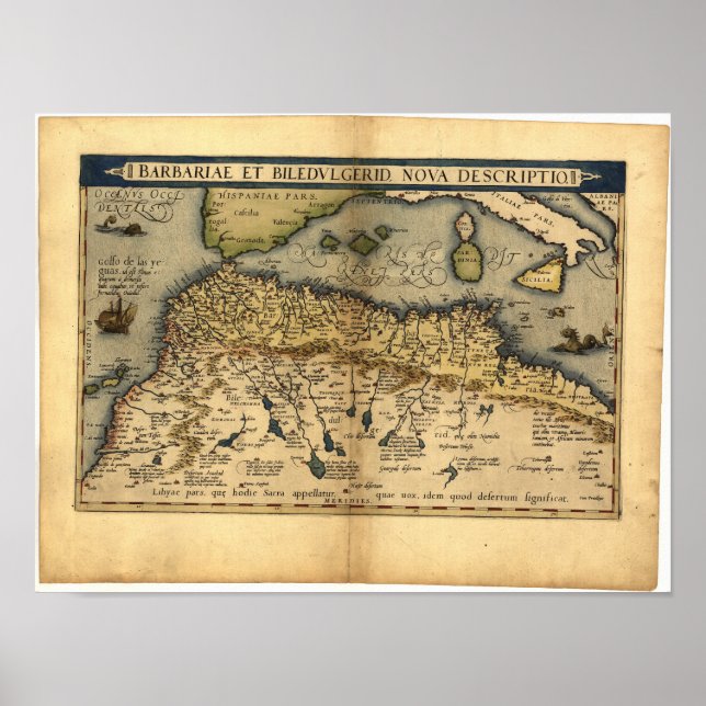 Antique Map of North Africa ORTELIUS ATLAS 1570 A. Poster (Front)