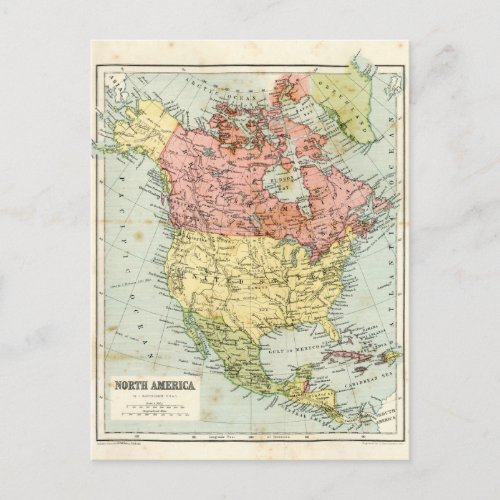 Antique map of North America Postcard