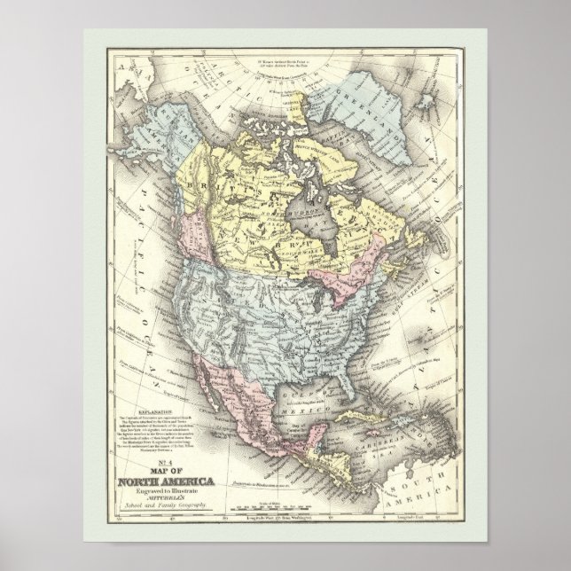 Antique Map of North America Poster (Front)