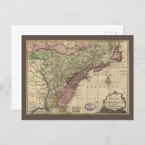 Antique Map of North America Restored 1763 Postcard