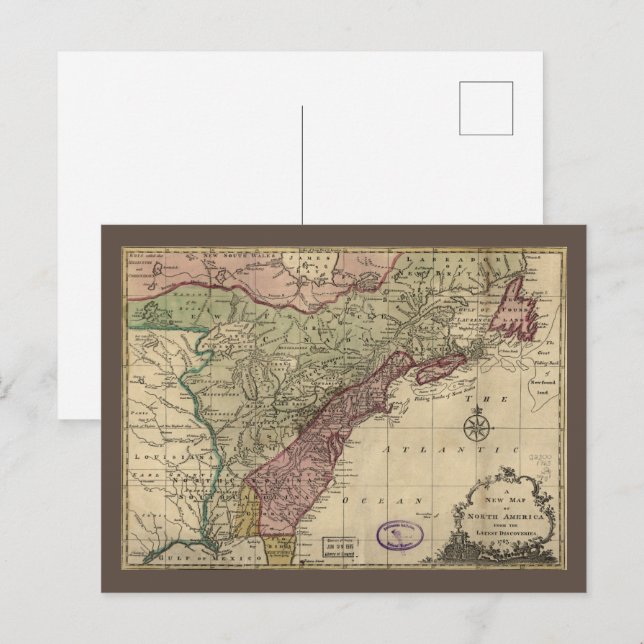 Antique Map of North America, Restored, 1763 Postcard (Front/Back)