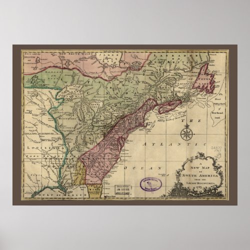 Antique Map of North America Restored 1763 Poster