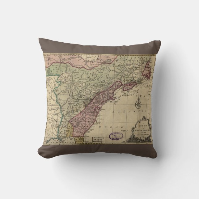 Antique Map of North America, Restored, 1763 Throw Pillow (Front)