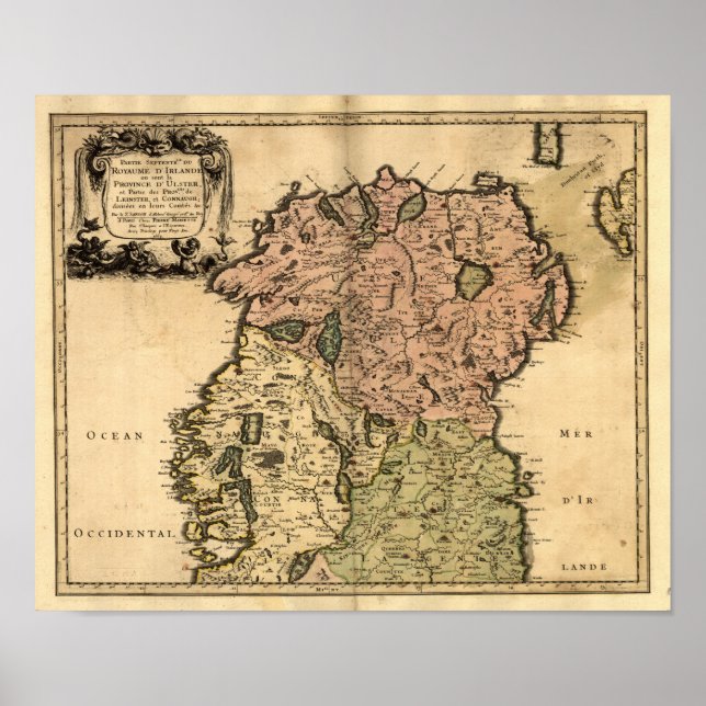 Antique Map of Northern Ireland as of 1665 Poster (Front)