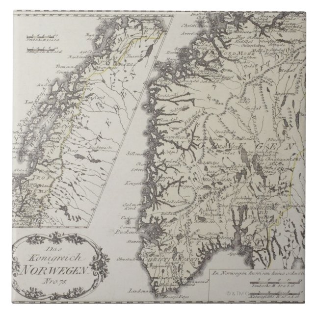 Antique Map of Norway Ceramic Tile (Front)