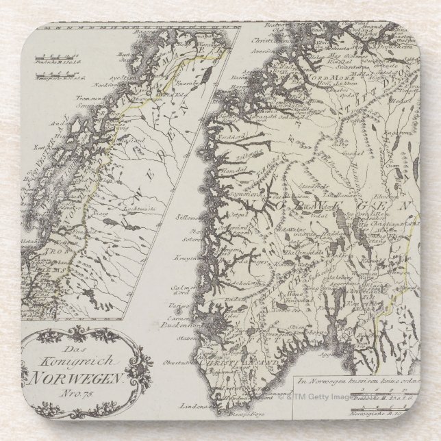 Antique Map of Norway Drink Coaster (Front)