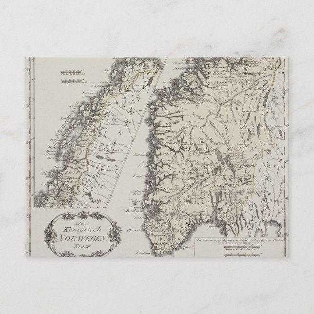 Antique Map of Norway Postcard (Front)