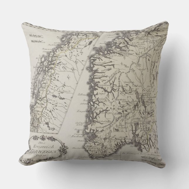 Antique Map of Norway Throw Pillow (Front)