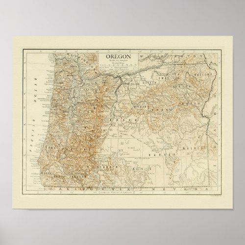 Antique map of Oregon Poster