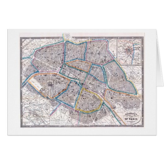 Antique Map of Paris Cards (Front Horizontal)
