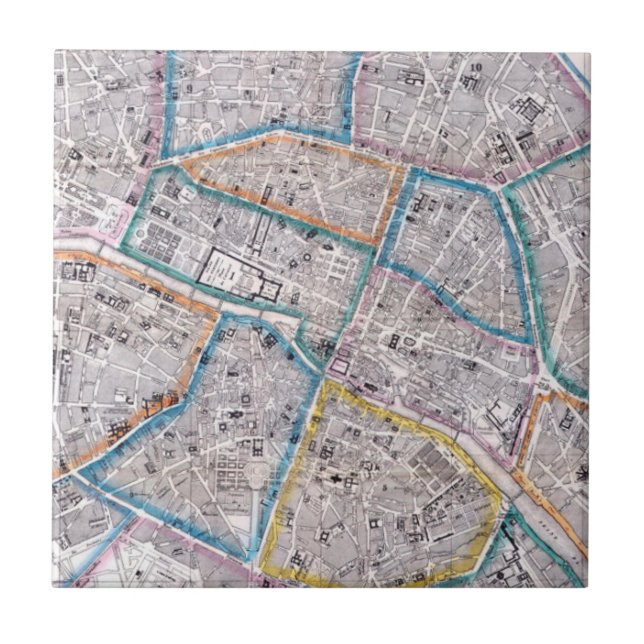 Antique Map of Paris Ceramic Tile (Front)