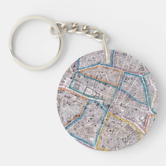 Antique Map of Paris Keychain (Front)