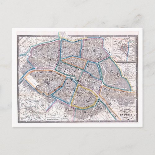 Antique Map of Paris Postcard