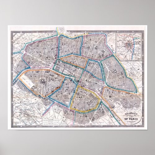 Antique Map of Paris Poster