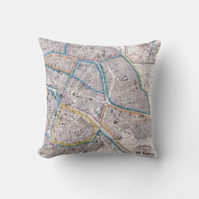 Antique Map of Paris Throw Pillow (Front)
