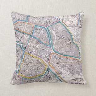 Antique Map of Paris Throw Pillow