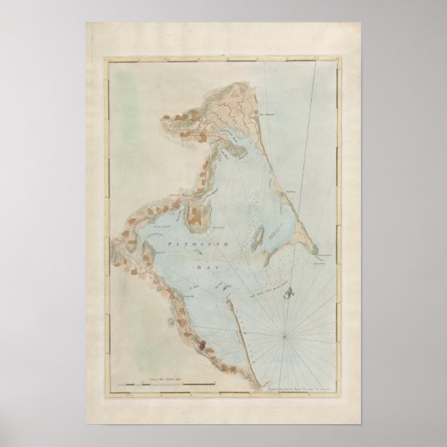 Antique Map of Plymouth Bay, Massachusetts Poster (Front)
