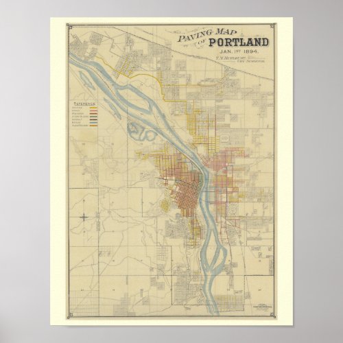 Antique Map of Portland Oregon Poster